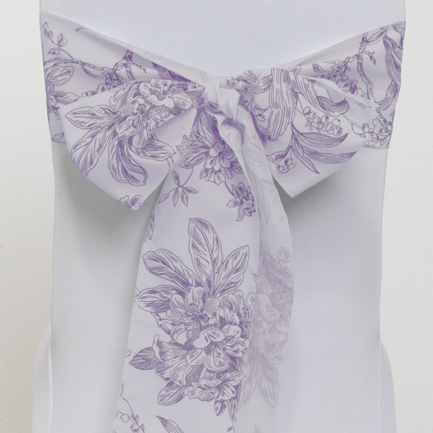 Polyester Chair Sashes White Lavender Lilac French Toile Floral Design - Wrinkle-Resistant & Durable Chair Bows for Exquisite Weddings & Banquets 6"x108"