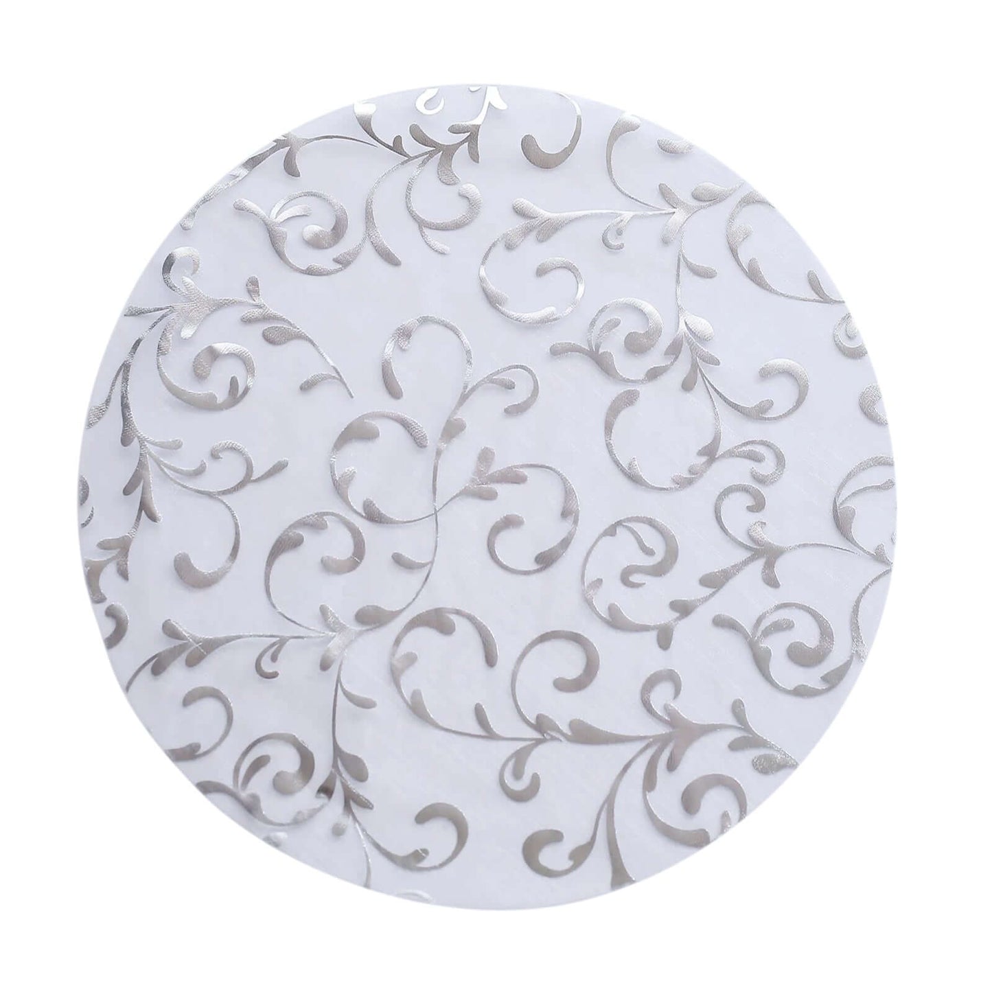 10-Pack Table Placemats Embossed Foil Flower Design Metallic Silver Round - Sheer Organza Disposable Mats 13"