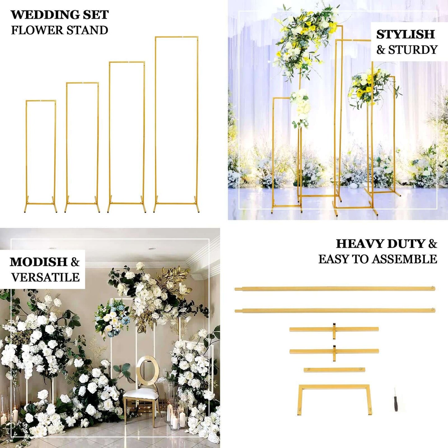 Wedding Arch Slim Gold Metal Rectangular Design Backdrop Stand - Floral Display Frame 6.5ft