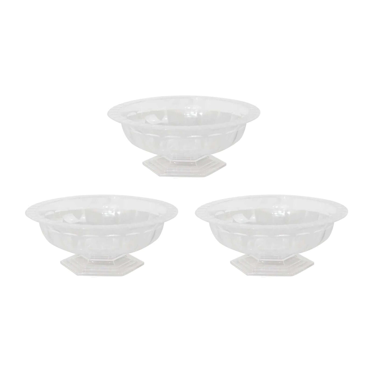 3-Pack Plastic Footed Compote Bowl Flower Vases Roman Style Clear - Round Decorative Pedestal Table Centerpieces 10"