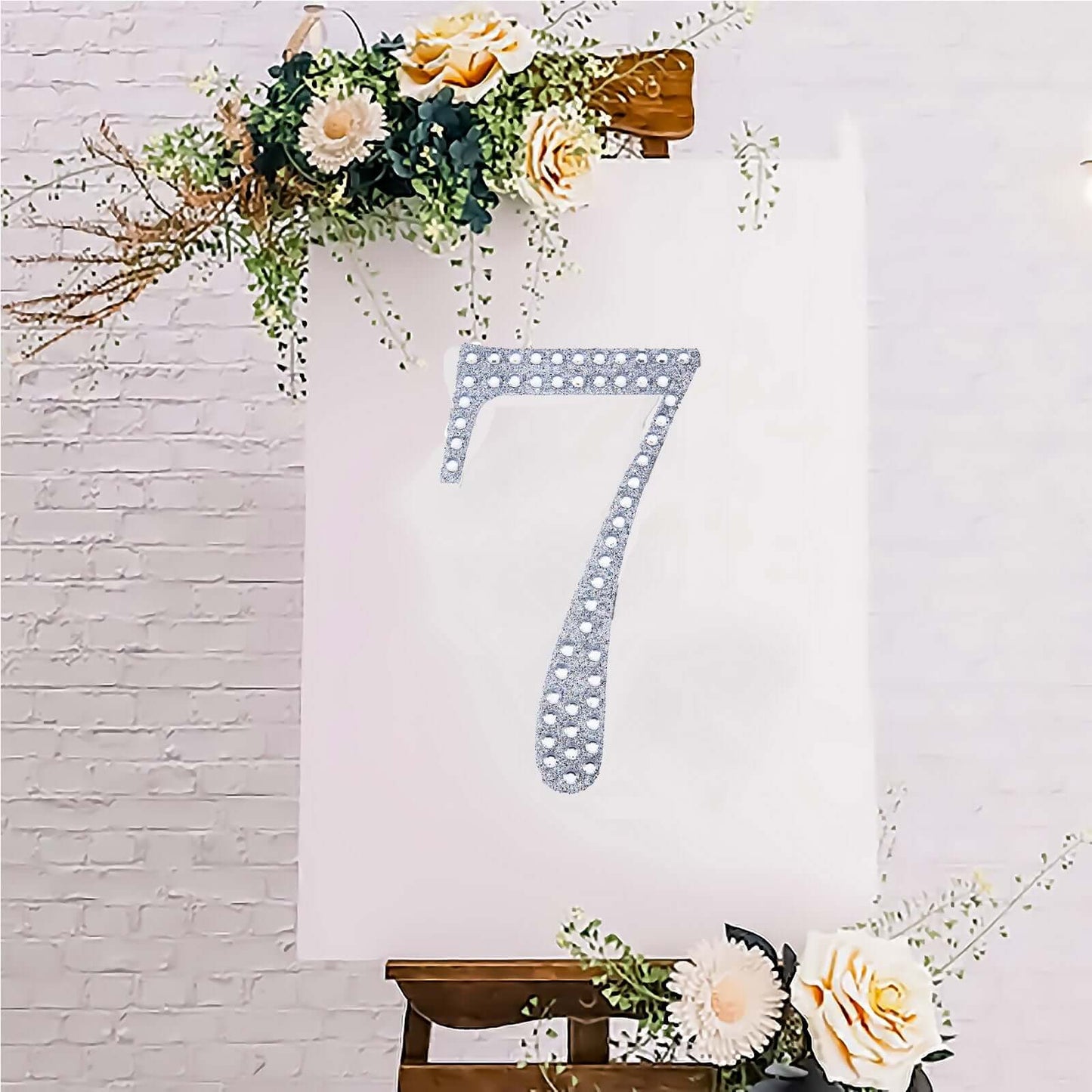 Decorative Rhinestone Number "7" Stickers, Glitter Adhesive Craft Numbers Silver DIY Sparkle Embellishments 8"