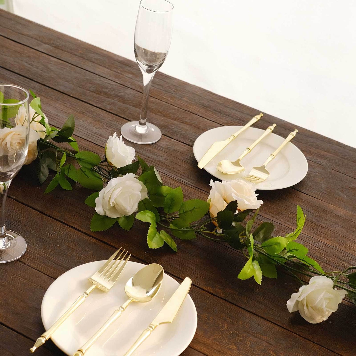 2 Pack 7ft Cream Ivory Artificial Silk Flower Garland Mini Rose Vines with 26 Flower Heads