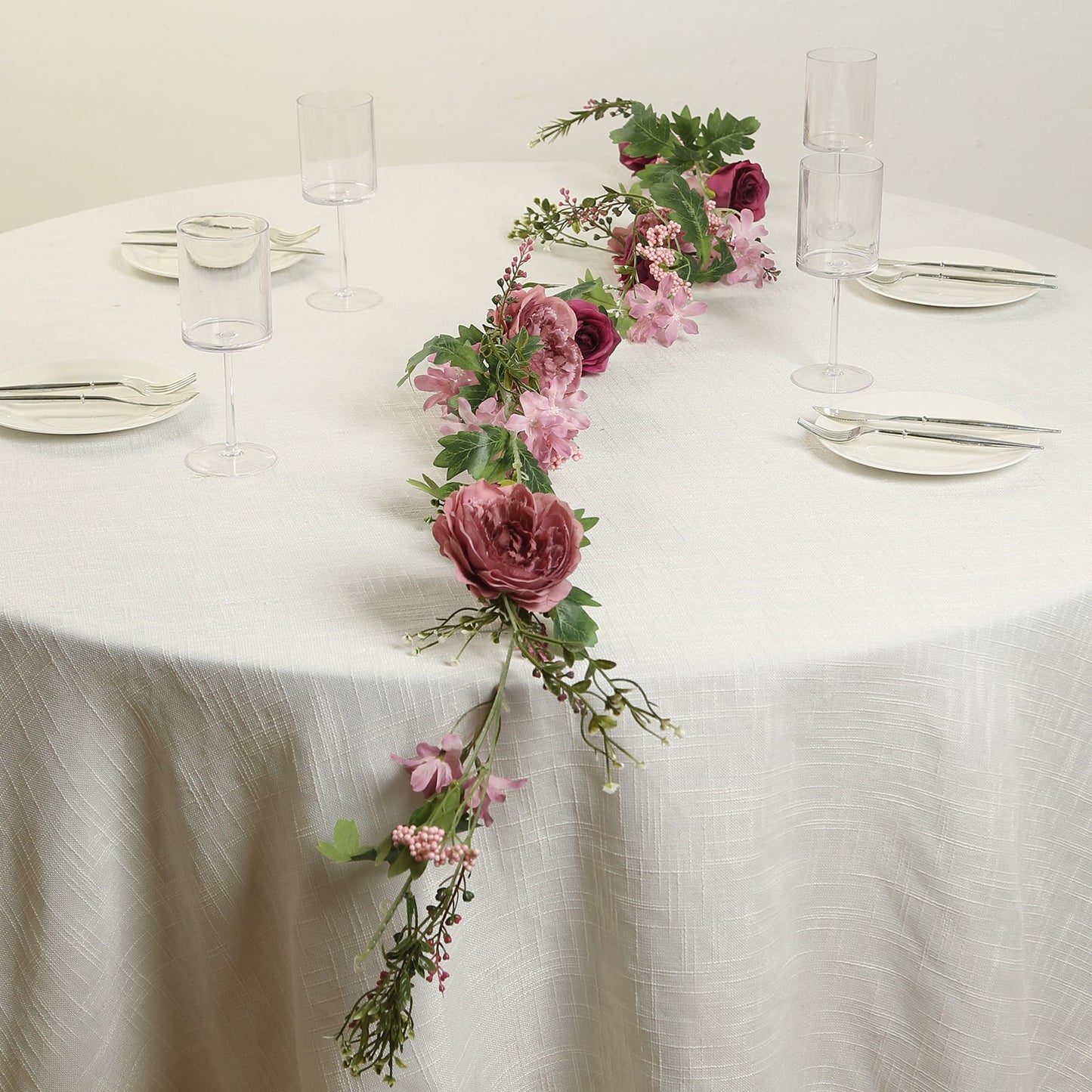 6ft Dusty Rose Silk Rose Peony Flower Garland, Mixed Floral Greenery Garland Artificial Hanging Vine
