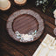 25-Pack Disposable Round Charger Plates in Brown Rustic Wood Print with Floral Lace Rim - Durable Paper Chargers for Rustic Themes & Outdoor Events 13"