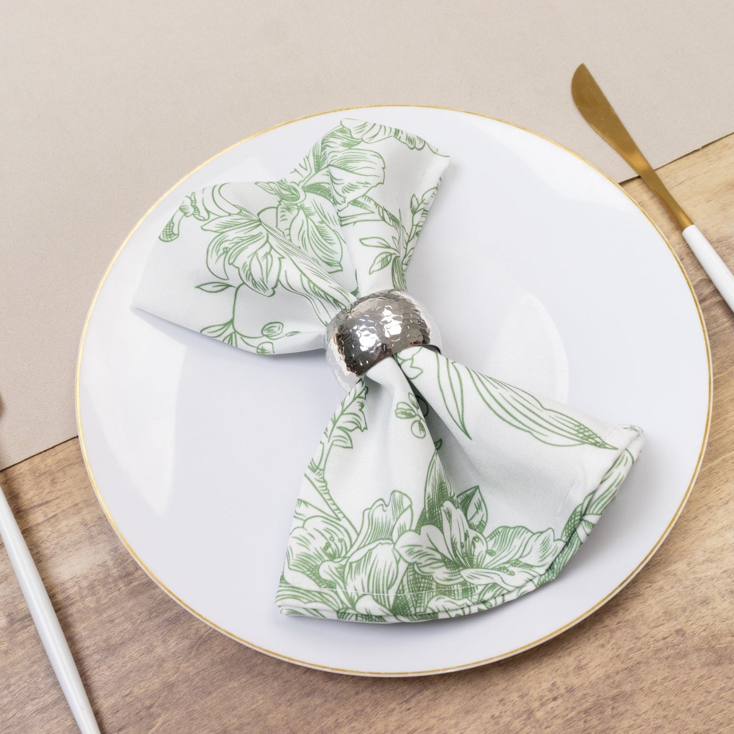 5-Pack French Toile Polyester Cloth Napkins â€“ 17"x17" Dusty Sage Green and White Reusable Table Napkins in Floral Design for Events & Dining