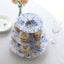 3-Tier Cardboard Cupcake Stand White with Blue French Toile Pattern - Reusable Dessert Display Stand Round Serving Platter for High-Tea Gatherings Weddings & Spring Celebrations 11"