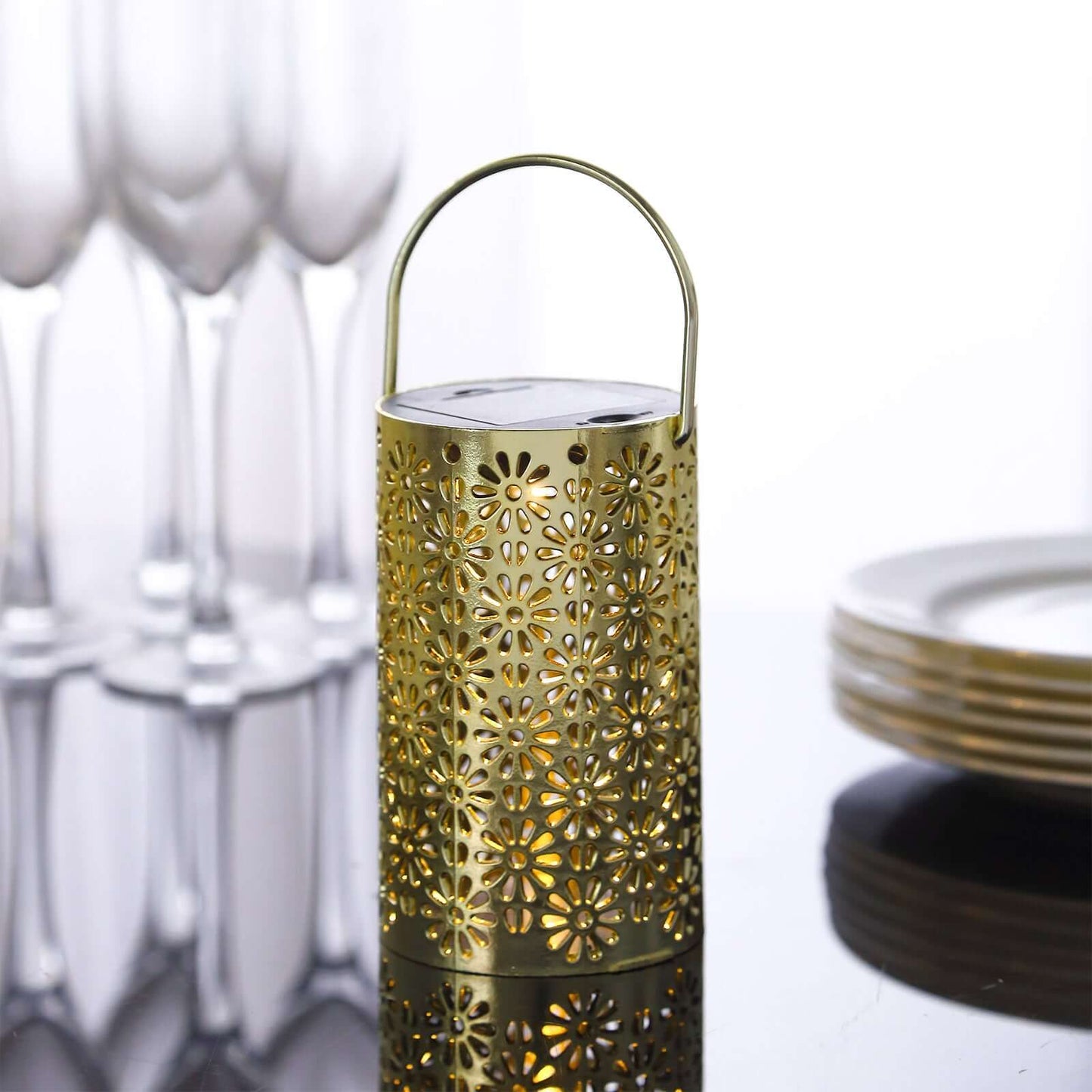 3-Pack LED Decorative Hanging Lanterns Flower Design Gold - Battery Operated Lights 3"x5"