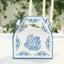 25 Pack Candy Gift Tote Gable Boxes in White Royal Blue Damask Floral Pattern, Party Favor Treat Boxes - 6"x3.5"x7"