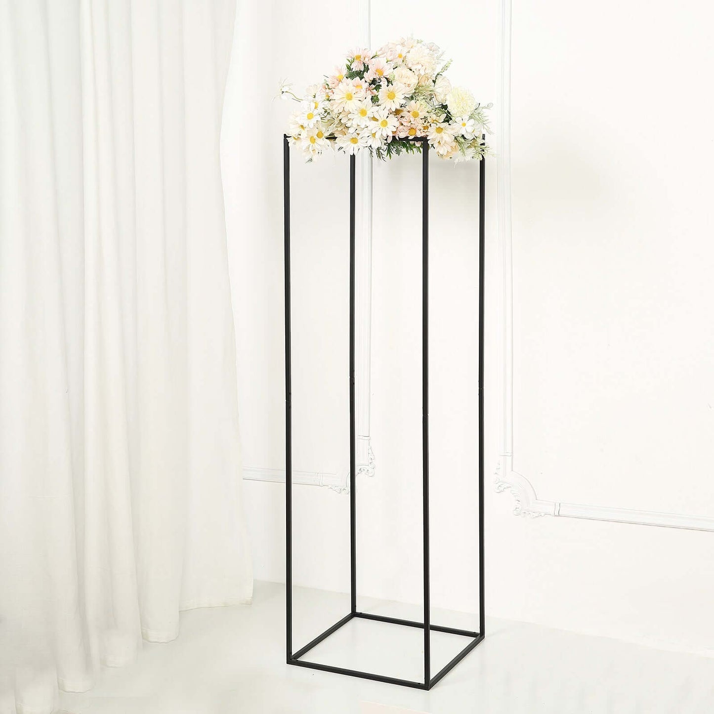 2-Pack Wedding Flower Stand Matte Black Metal Geometric Column Frame Rectangular - Versatile Floral Pedestal for Upscale Arrangements 48"