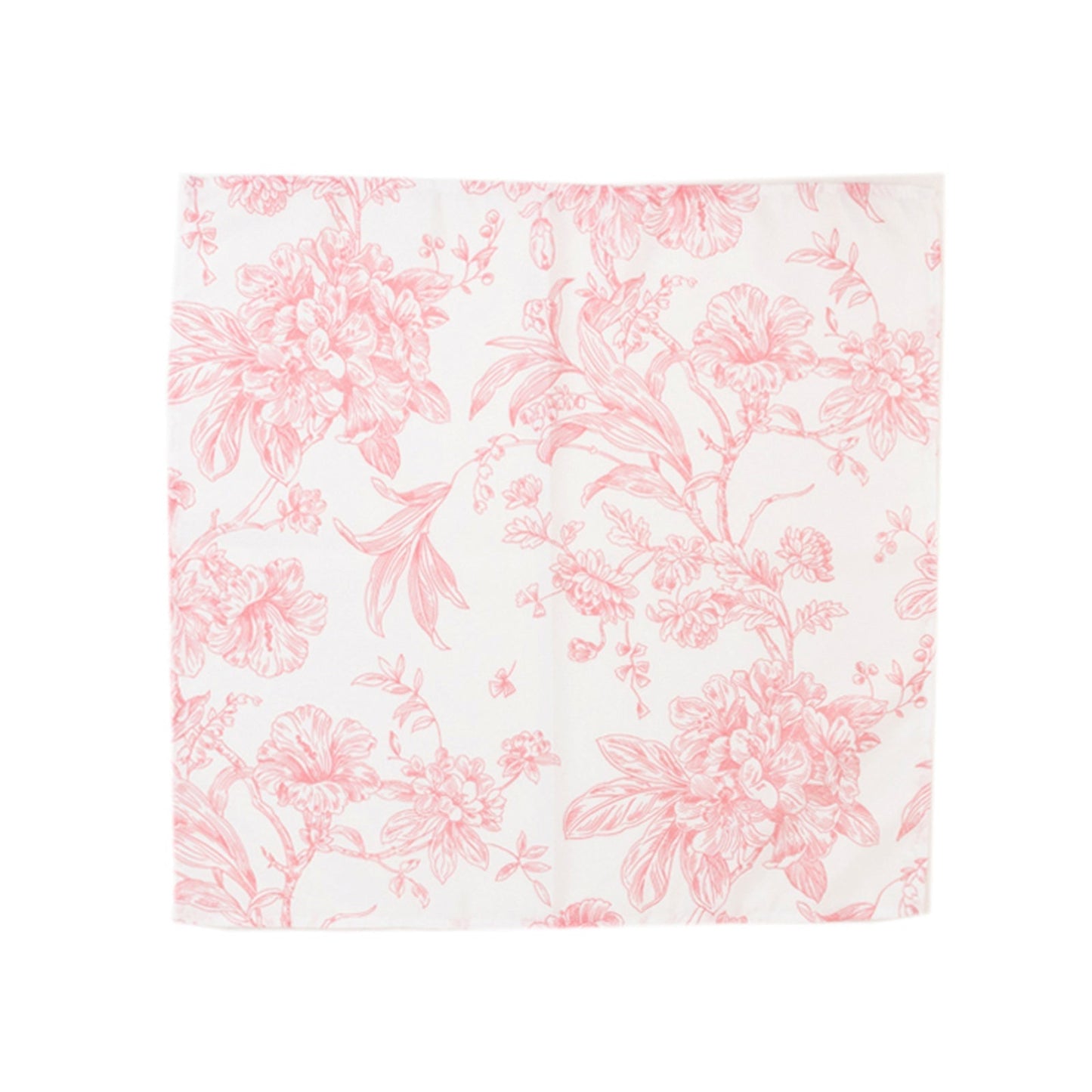 5 Pack Polyester 20"x20" Dinner Napkins White with Pink French Toile Pattern - Reusable Floral Cloth Napkins