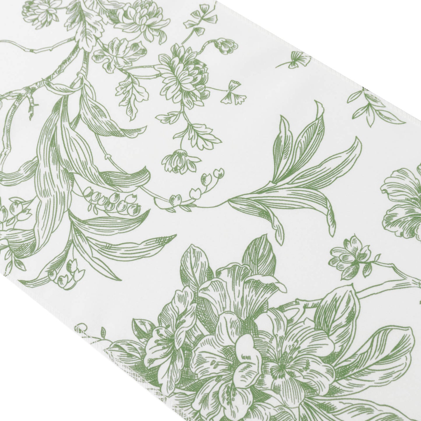 Polyester Table Runner 12"x108" White with Dusty Sage Green French Toile Floral Print Reusable Table DÃ©cor