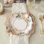 25-Pack Paper 8" Dessert Plates in White with Floral Print & Rose Gold Scallop Rim - Disposable 300GSM Appetizer Salad Plates