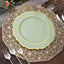 10-Pack Plastic 10" Round Dinner Plates in Sage Green with Gold Scalloped Rim - Disposable Party Plates