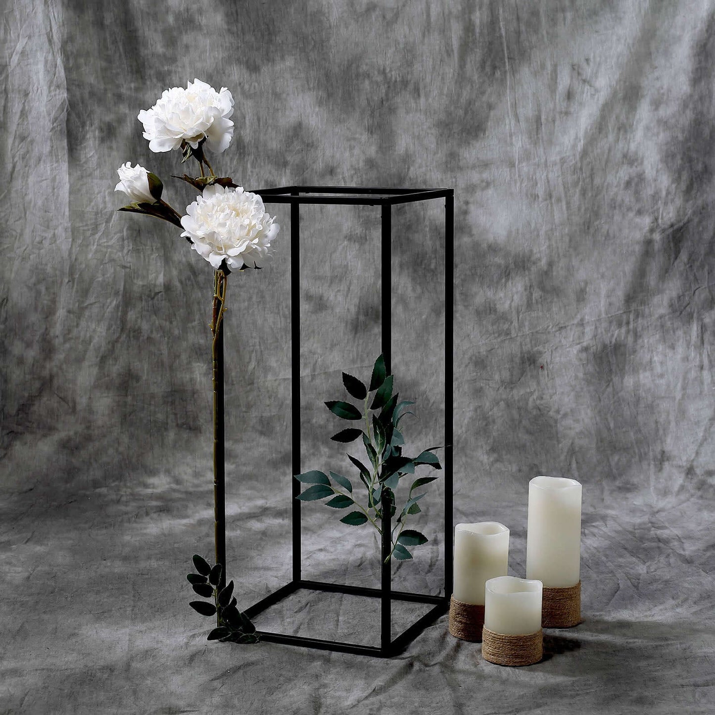 2-Pack Wedding Flower Stand Black Metal Geometric Column Frame Rectangular - Versatile Floral Pedestal for Sophisticated Arrangements 24"
