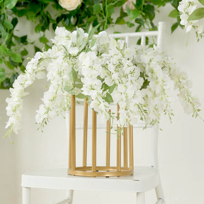 Flower Vase Gold Metal Minimalist 8-Tubes Round Base Design - Single Stem Bud Centerpiece for Arrangements 10’’