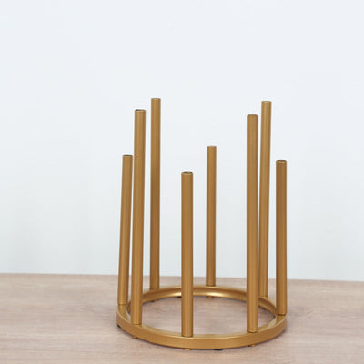 Flower Vase Gold Metal Minimalist 8-Tubes Round Base Design - Single Stem Bud Centerpiece for Arrangements 10’’