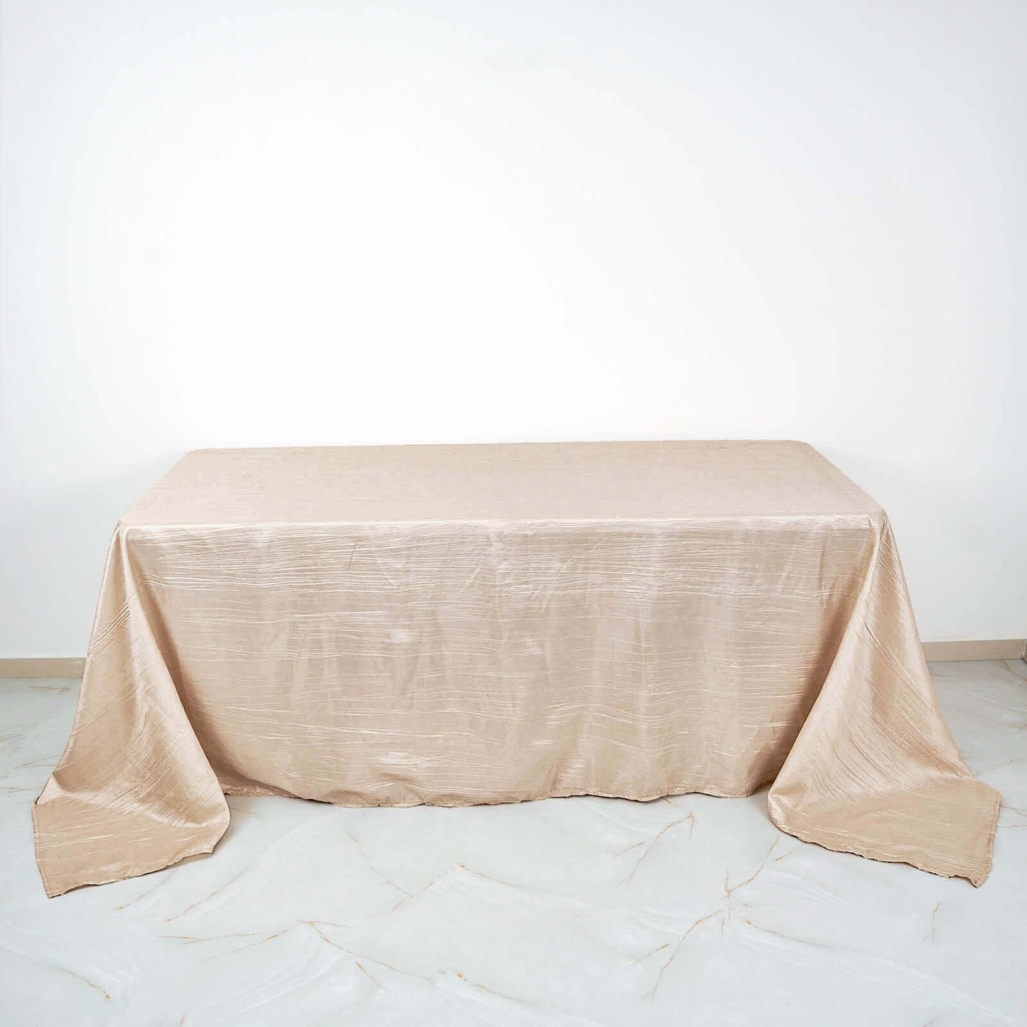 Taffeta 90"x132" Rectangle Tablecloth Beige - Seamless Accordion Crinkle Table Cover