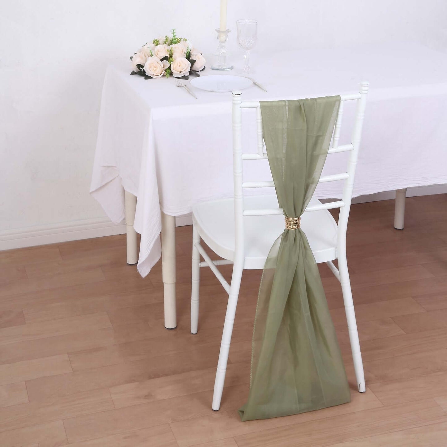 5 Pack Chiffon Chair Sashes Dusty Sage Green - Soft & Lightweight Designer Chair Bows 22"x78"