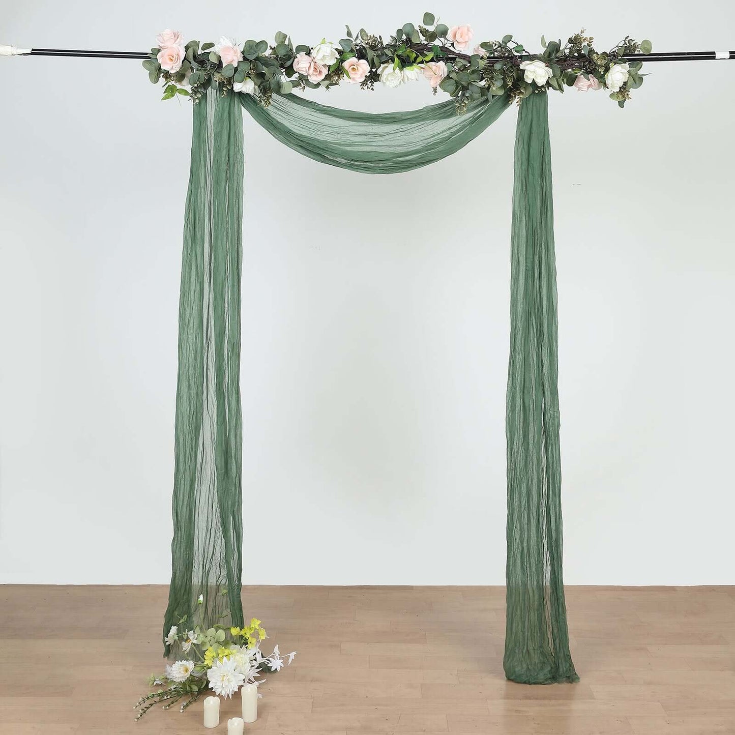20ft Olive Green Gauze Cheesecloth Fabric Wedding Arch Drapery, Window Scarf Valance, Boho Decor Arbor Curtain Panel