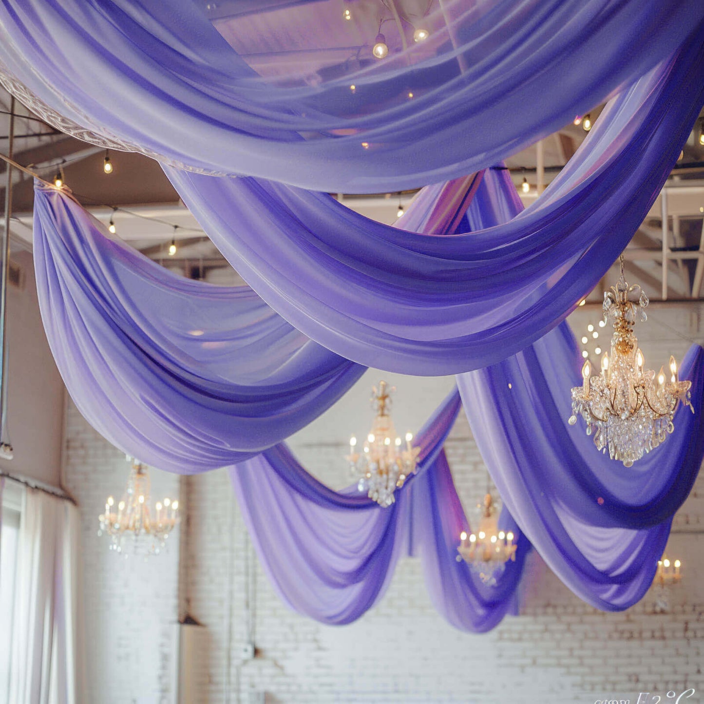 5ftx32ft Purple Chiffon Curtain Panel, Durable Flame Resistant Backdrop Ceiling Drapery With Rod Pocket