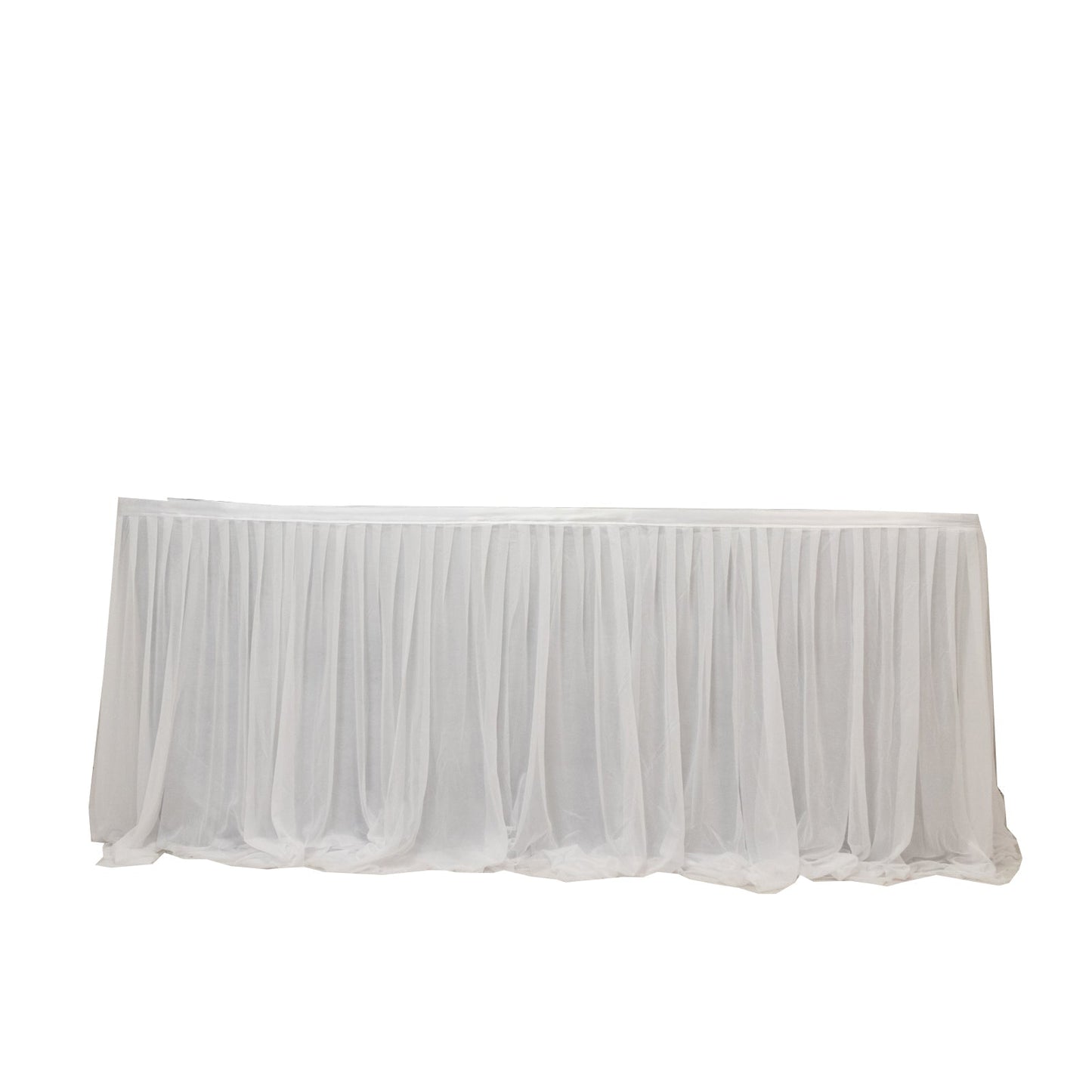 14ft Sheer Pleated Ruffle Skirting Chiffon Table Skirt - White, Shimmer Sheer, Wrinkle-Free Fabric