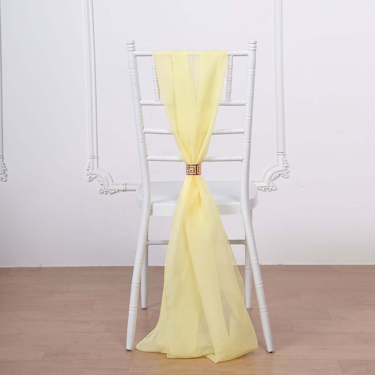 5 Pack Chiffon Chair Sashes Yellow - Soft & Lightweight Designer Chair Bows 22"x78"