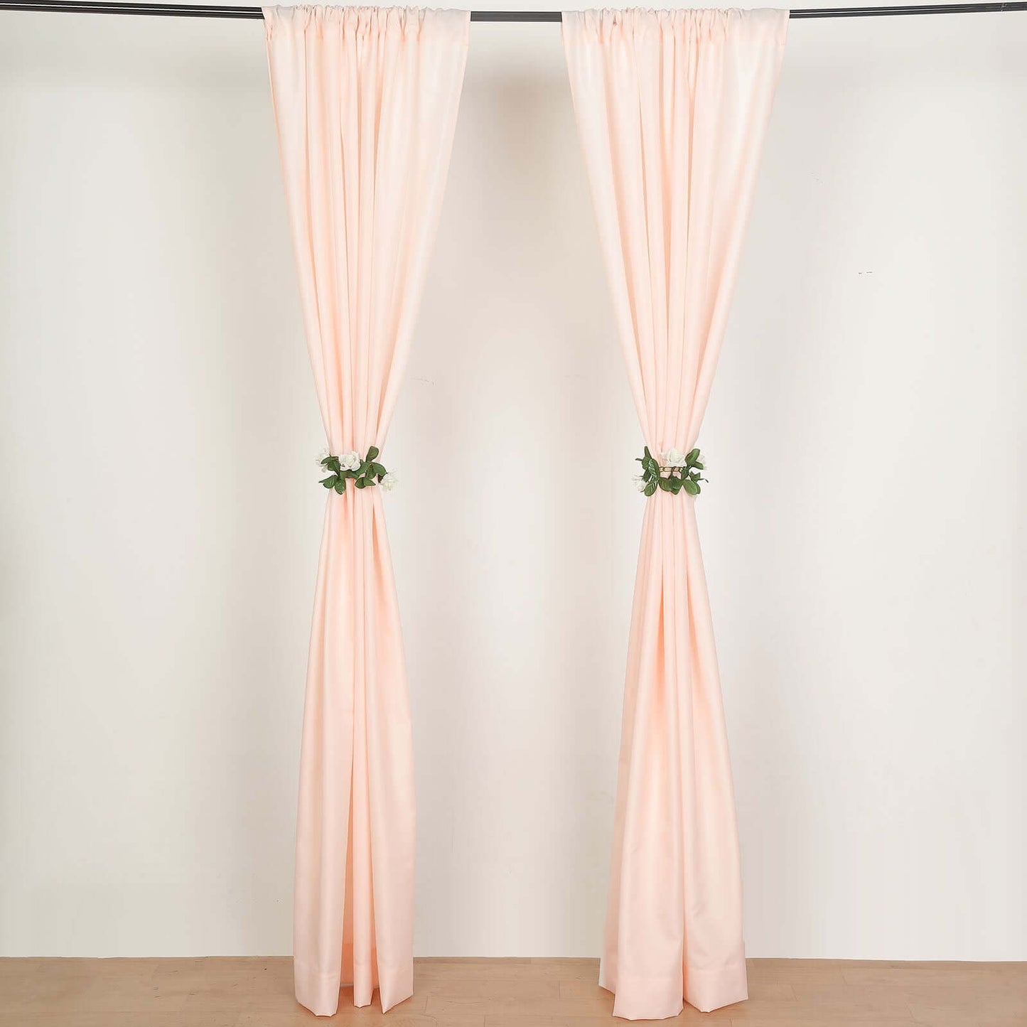 2 Pack Blush Polyester Event Curtain Drapes, 10ftx8ft Backdrop Event Panels With Rod Pockets 130 GSM