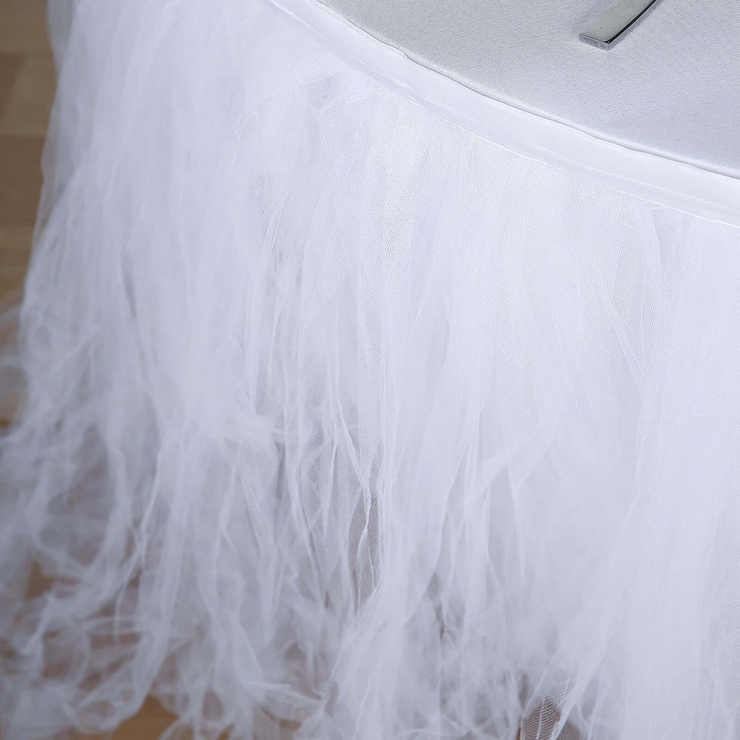 Tulle 14ft Table Skirt White - 4 Layer Pleated Tutu Chic & Soft Event Table Cover