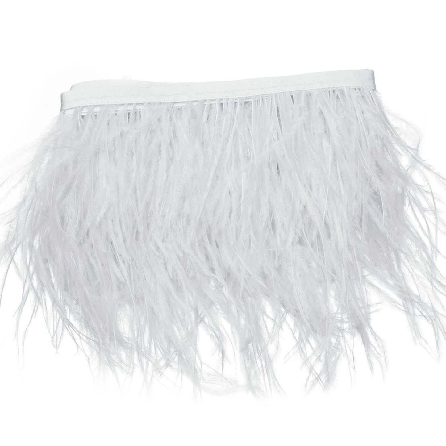 39" White Real Ostrich Feather Fringe Trim With Satin Ribbon Tape
