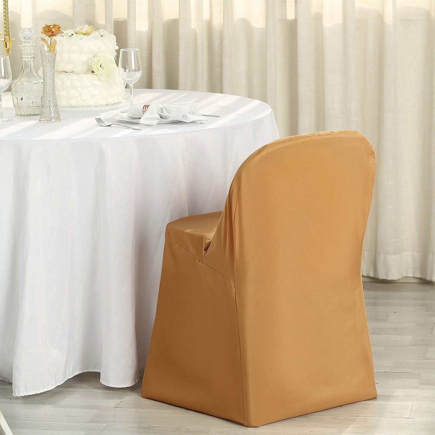 Polyester Slip On Folding Chair Covers Gold - Stain-Resistant Reusable Durable Fabric