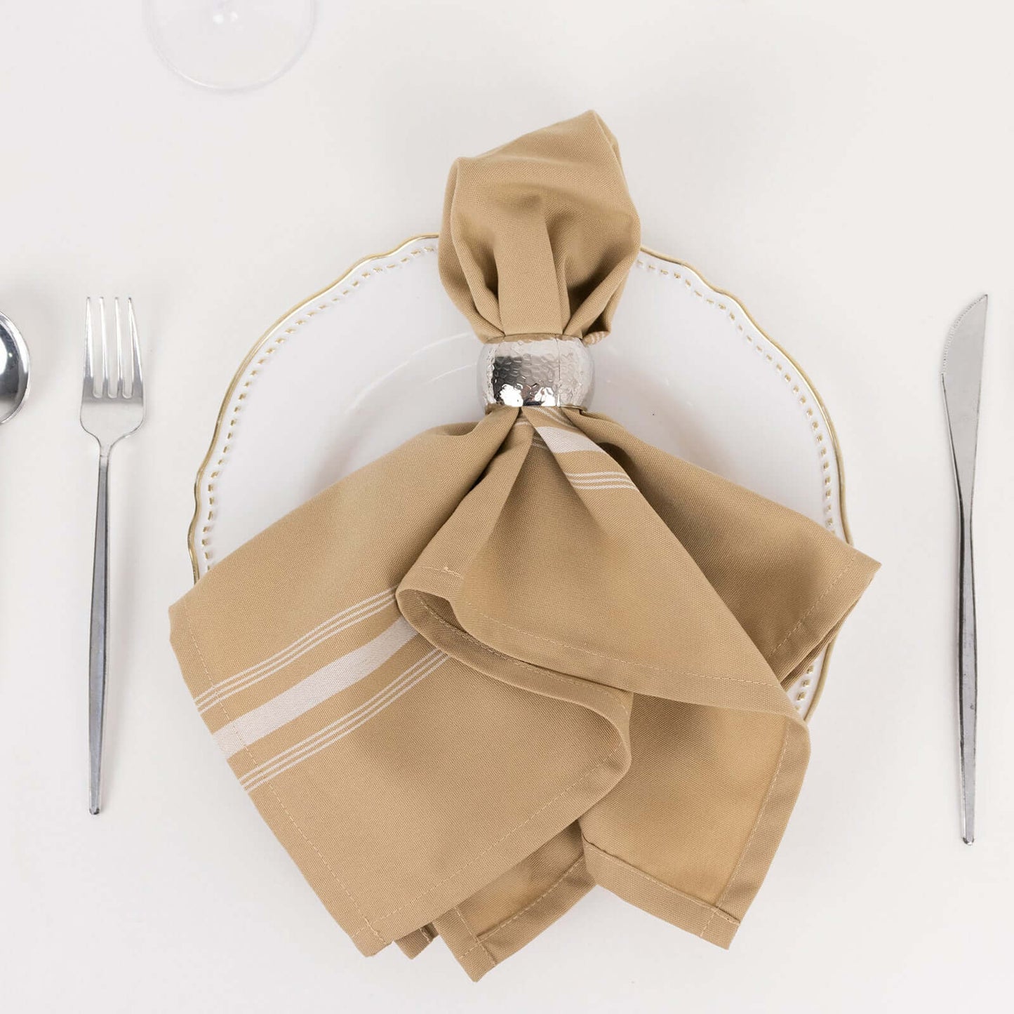 10 Pack Premium Spun Polyester 18"x22" Napkins Champagne/White Bistro Style - Highly Absorbent Cotton-Like Feel Cloth Napkins