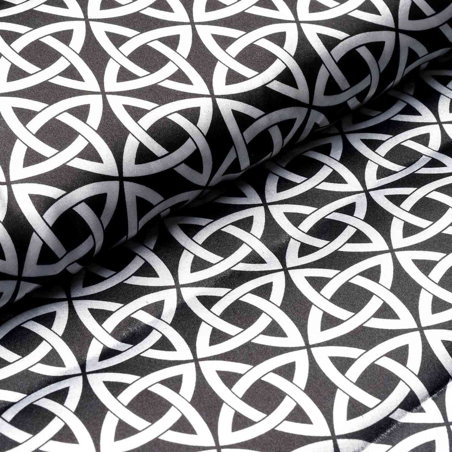 54"x10 Yards Black White Zen Design Satin Fabric Bolt, DIY Craft Fabric Roll