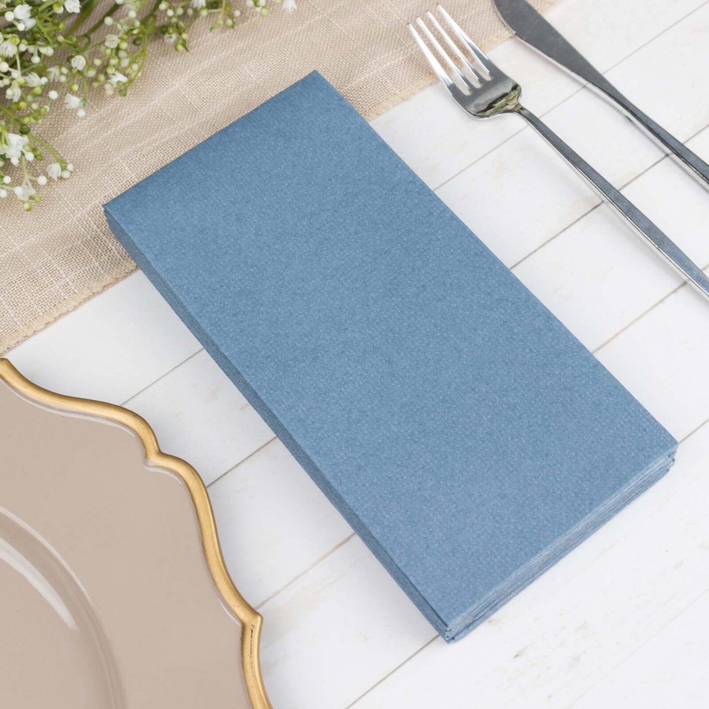 20 Pack Linen-Like Paper 8.5"x4" Napkins Dusty Blue - Highly Absorbent & Disposable Airlaid Guest Towels