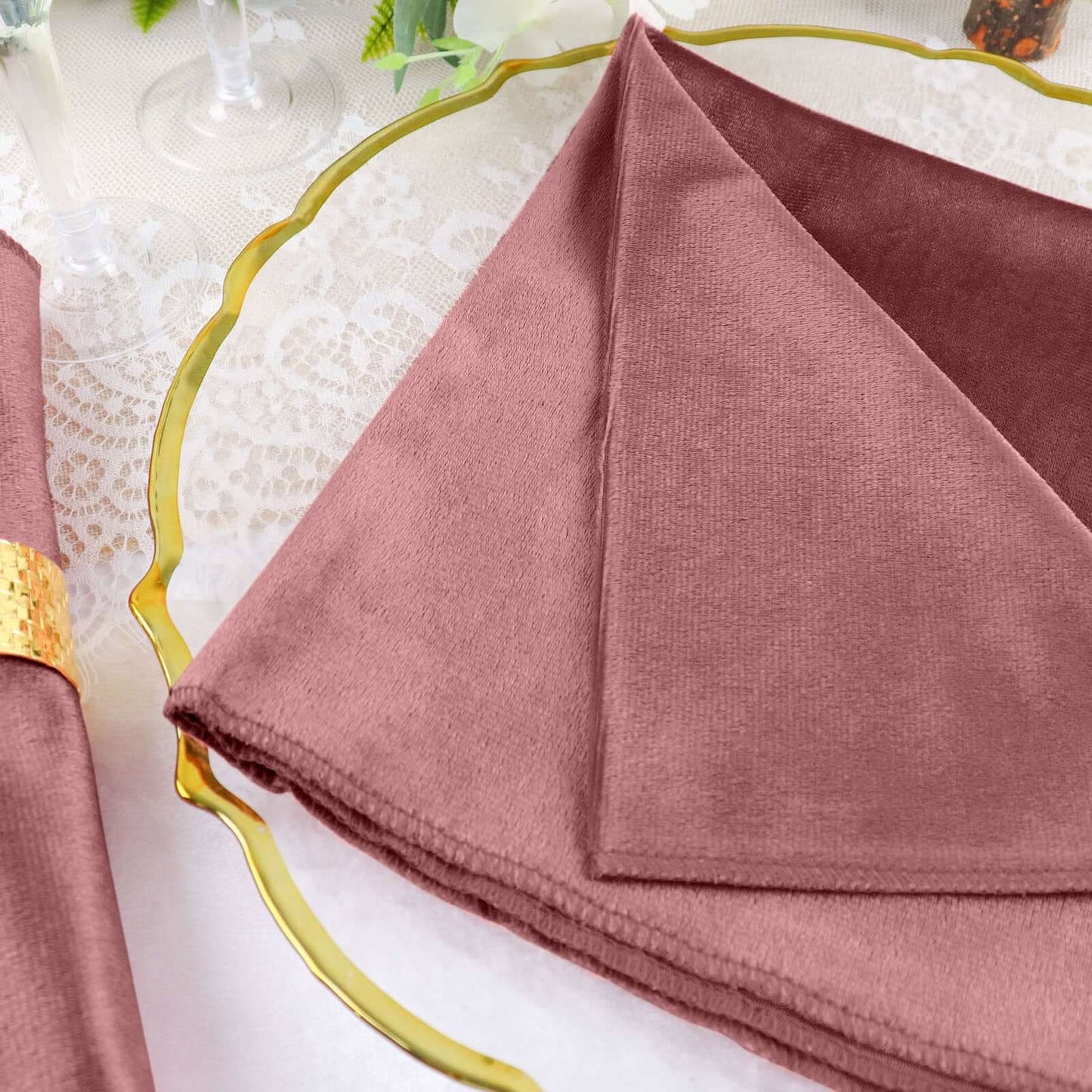 5 Pack Premium Velvet 20"x20" Napkins Dusty Rose - Soft Sheen Finish Cloth Napkins