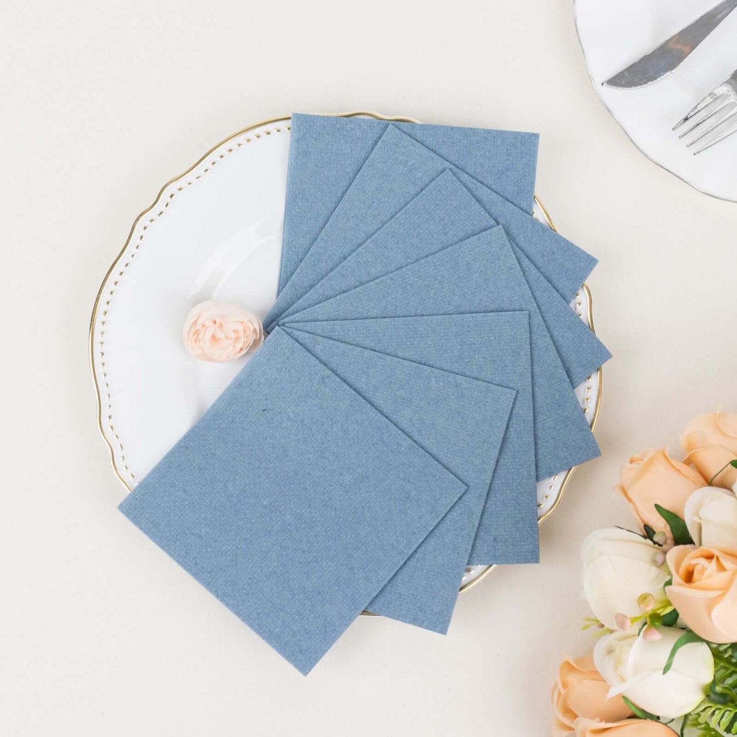 20 Pack Linen-Like Paper 5"x5" Napkins Dusty Blue - Highly Absorbent Airlaid Napkins