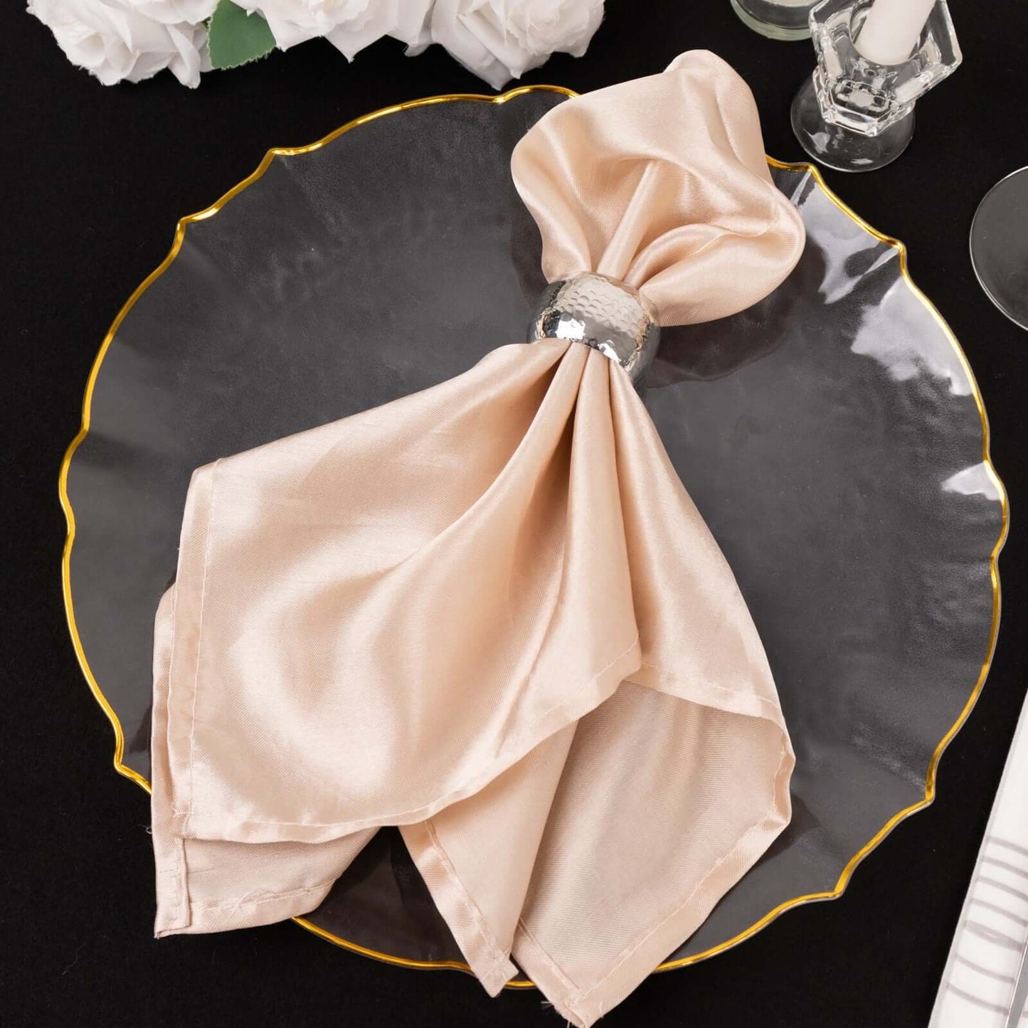 20 Pack Economy Plastic Round Charger Plates 13" in Clear Sunflower Design with Gold Scalloped Rim - Table Setting Plates