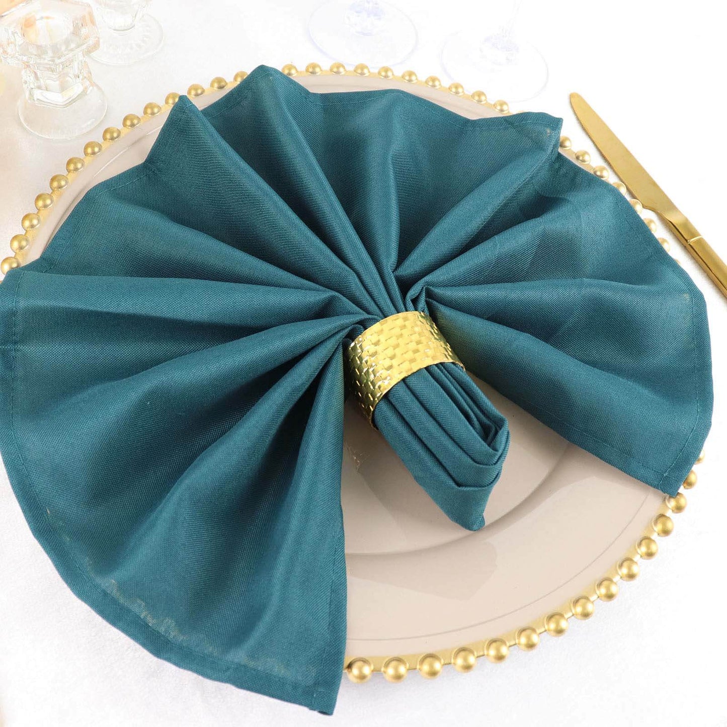 5 Pack Polyester 20"x20" Napkins Peacock Teal - Wrinkle Resistant & Easy Care Cloth Napkins