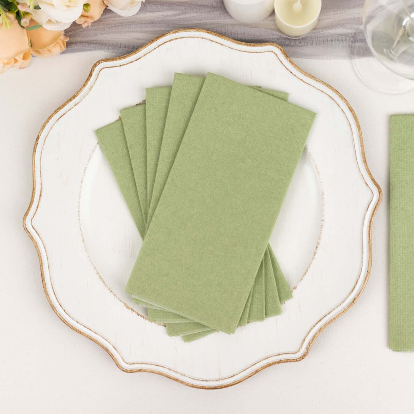 20 Pack Linen-Like Paper 8.5"x4" Napkins Sage Green - Highly Absorbent & Disposable Airlaid Guest Towels
