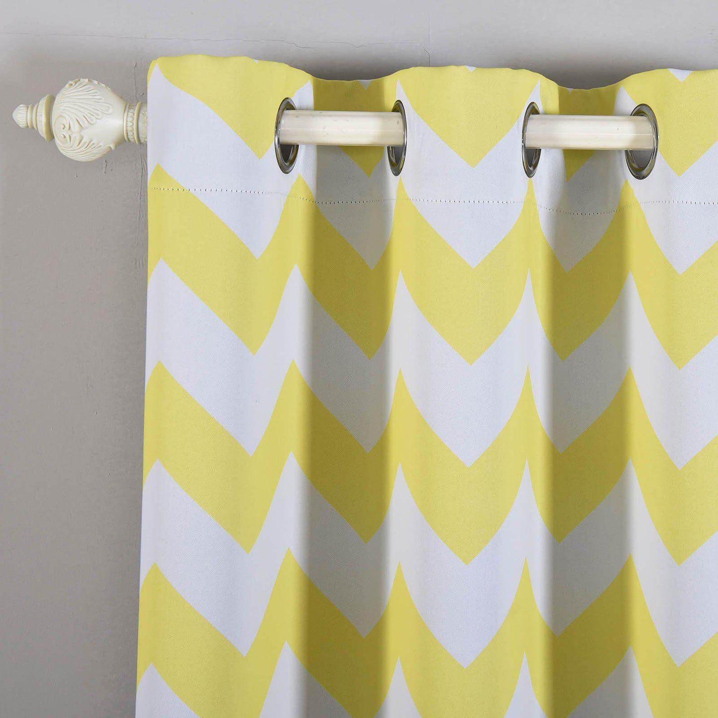 2 Pack White Yellow Chevron Design Thermal Blackout Curtains With Chrome Grommet Window Treatment Panels - 52"x108"