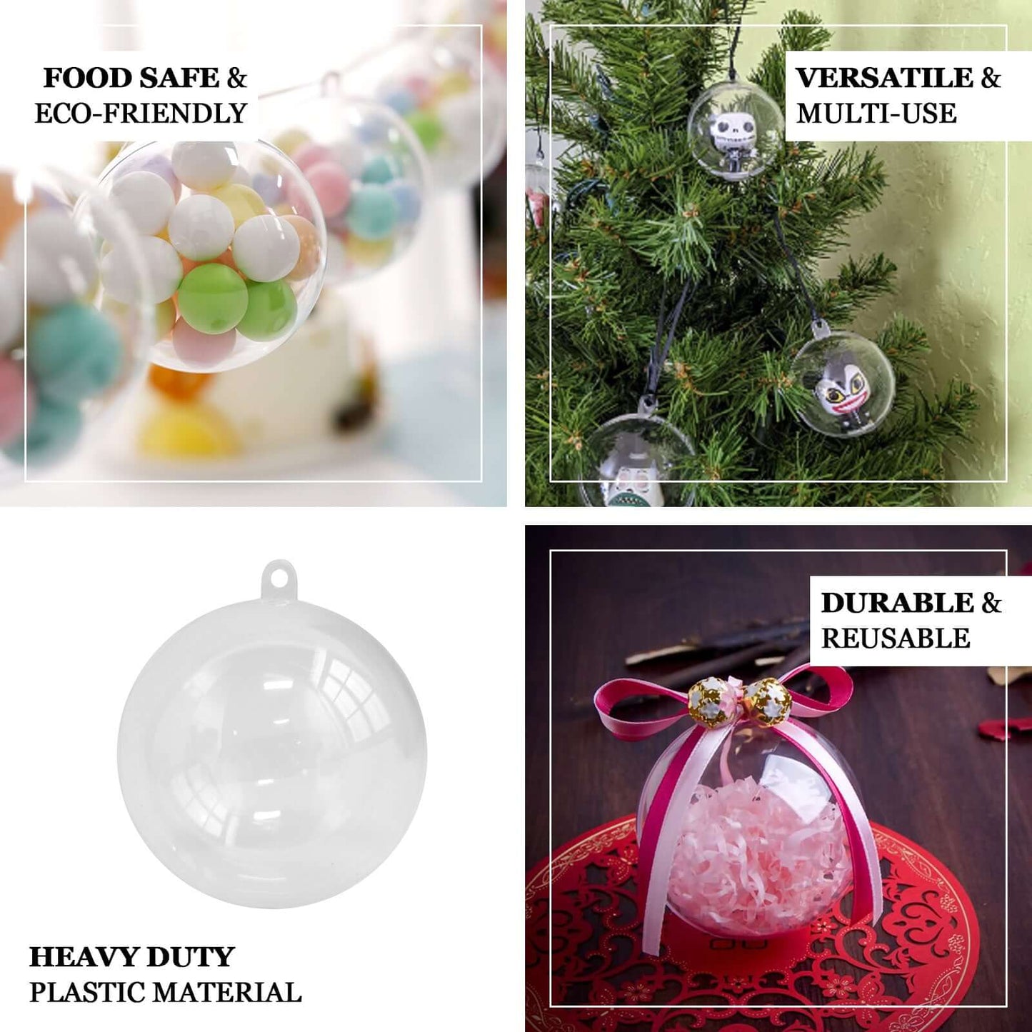 12-Pack Fillable Ornament Ball Candy Container Clear - Unique Transparent Candy Treat Favor Containers 3"