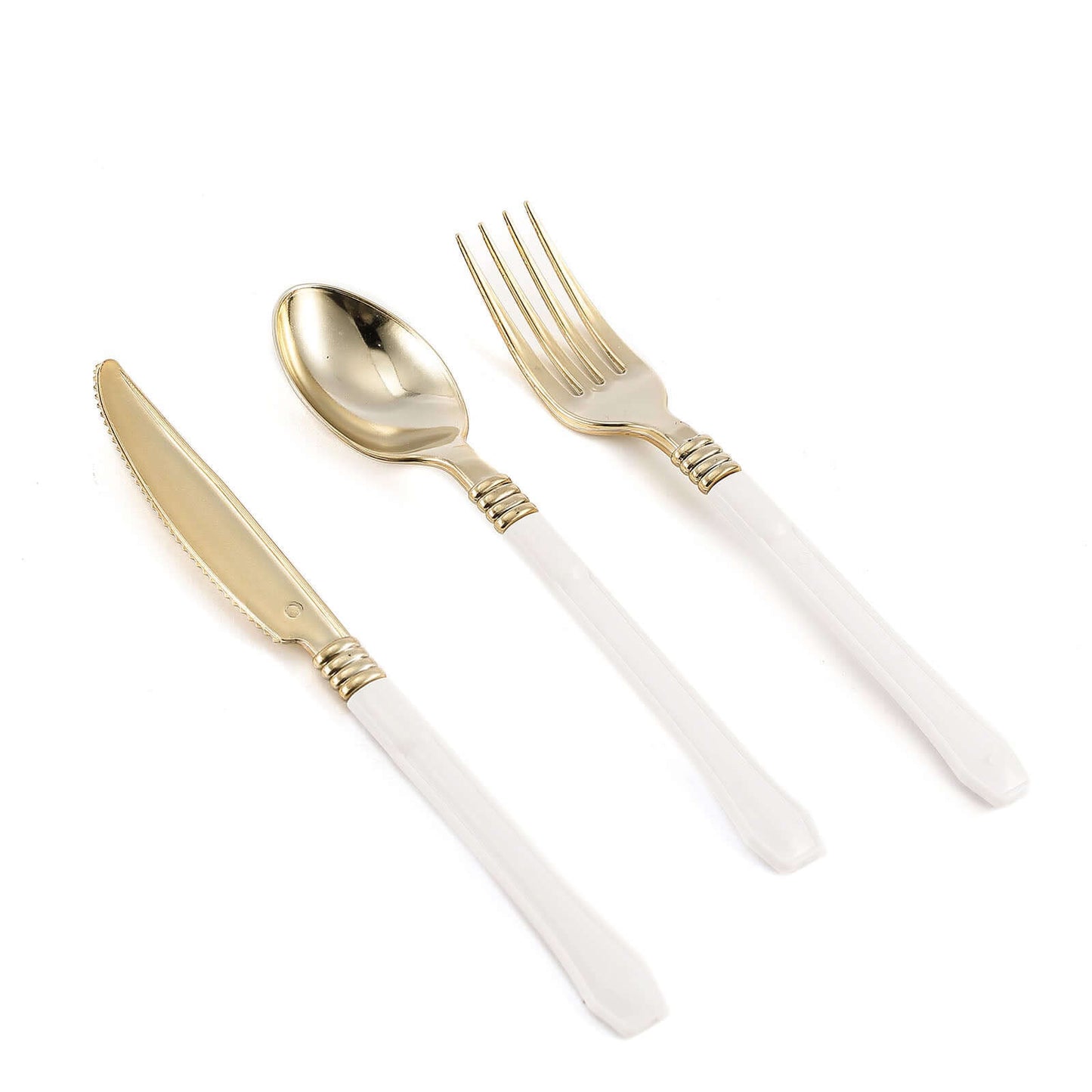 24-Pack Plastic Forks Gold with White Handles - Durable Food Safe Disposable Silverware for Lunch Buffets & Catering Services 7"