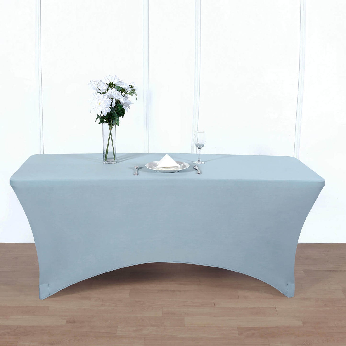 Stretch Spandex 6ft Rectangle Tablecloth Dusty Blue - Durable Form-Fitting Table Cover for Events & Presentations
