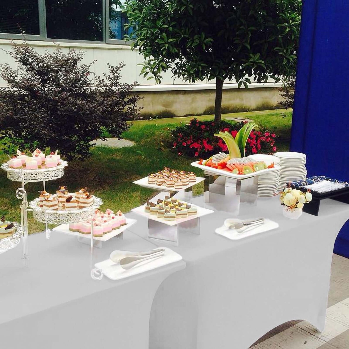 Stretch Spandex 6ft Rectangle Tablecloth White - Durable Form-Fitting Table Cover for Events & Presentations