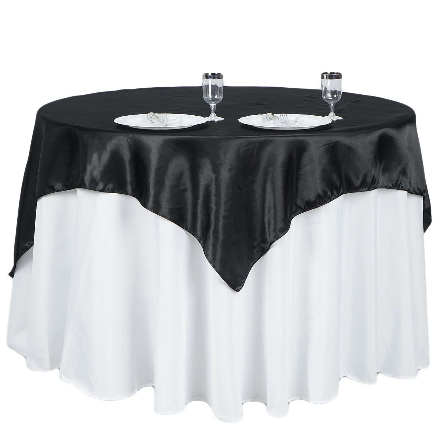 Satin 60"x60" Table Overlay Square Tablecloth Black - Smooth Silky Touch Table Cover for Sophisticated Events