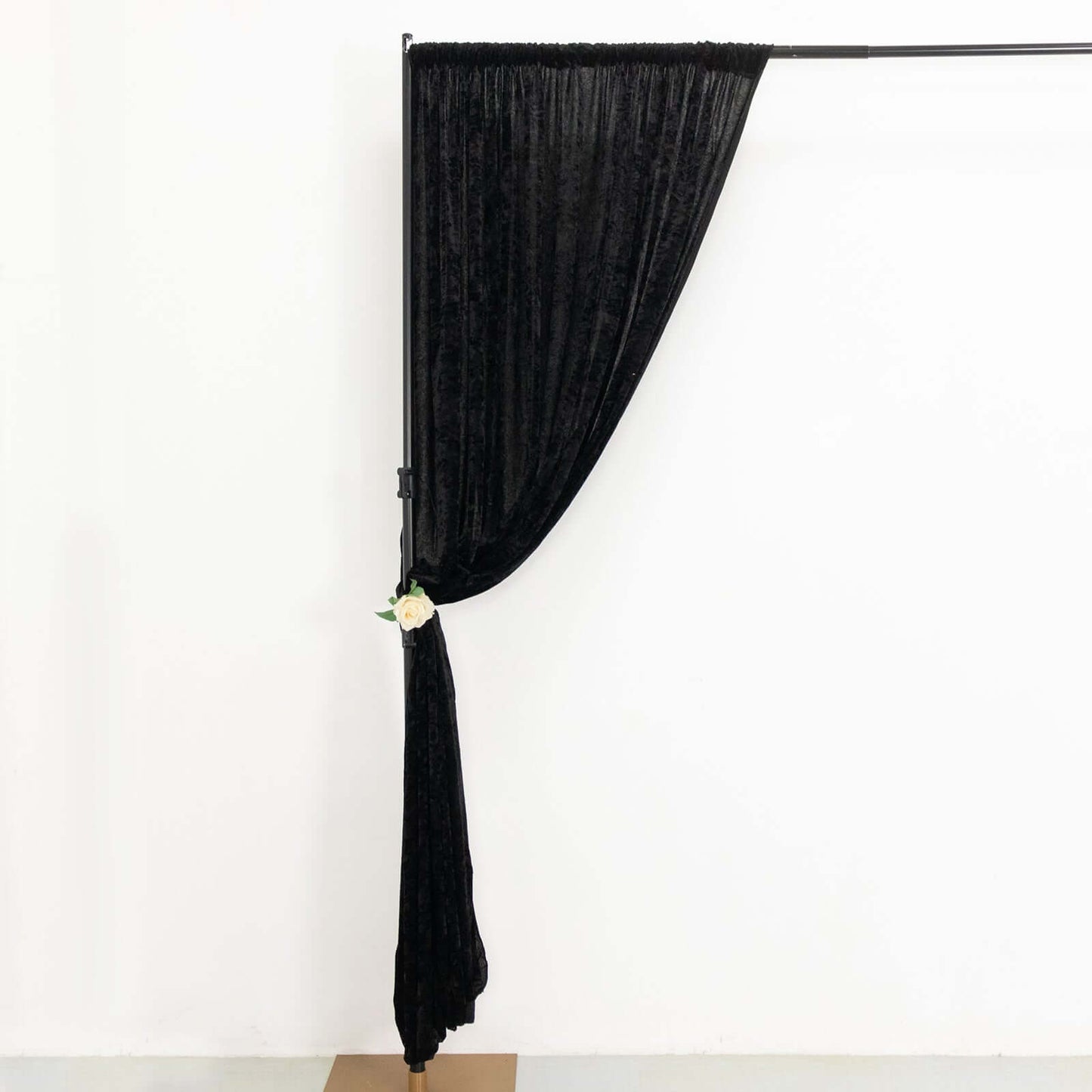 Black Crushed Velvet Backdrop Curtain â€“ 8ft x 8ft Event Drape with Rod Pocket, Privacy Panel for Photo Booths & Events
