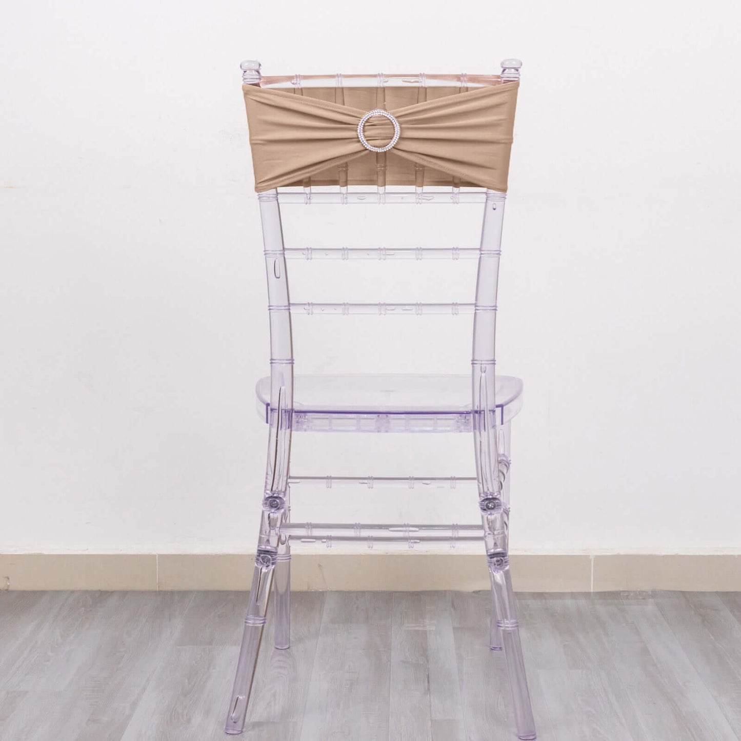 5 Pack Stretch Spandex Chair Sashes Nude - Reusable Chair Bands with Silver Diamond Ring Slide Buckle 5"x14"