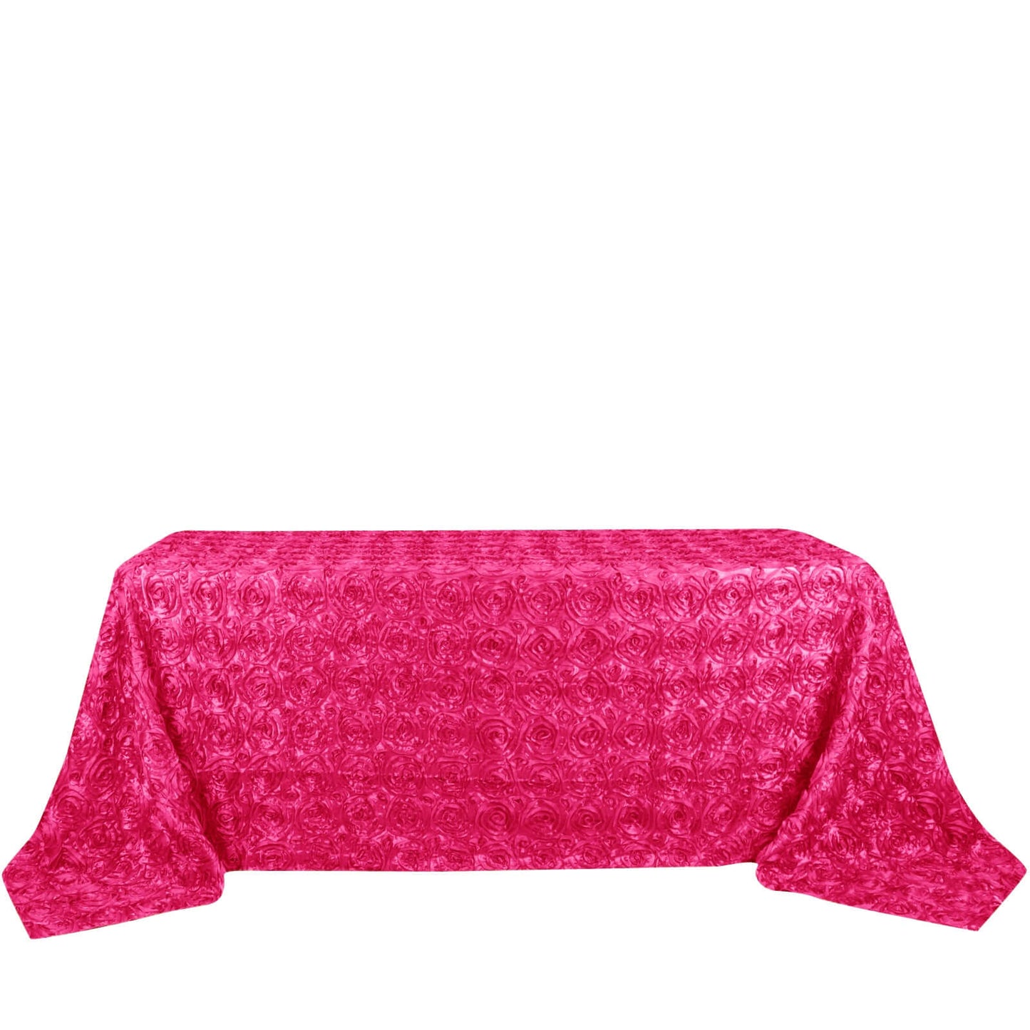 Satin 90"x132" Rectangle Tablecloth Fuchsia - Grandiose 3D Rosette Seamless Table Cover