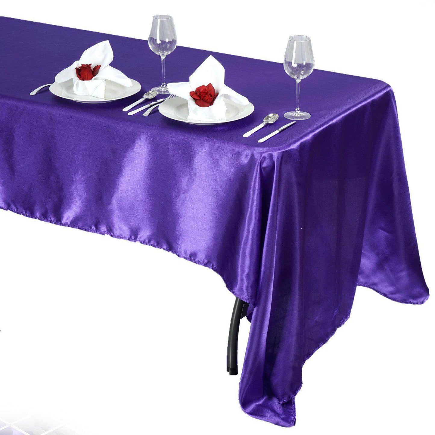 Satin Rectangular 60"x126" Tablecloth Purple - Smooth and Lustrous Table Cover