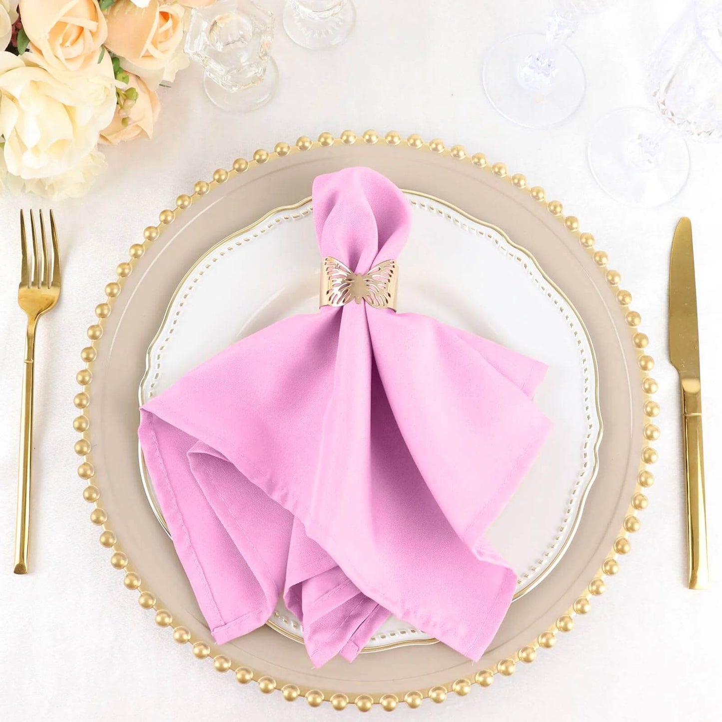 5 Pack Polyester 17"x17" Napkins Pink - Durable & Wrinkle Resistant Dinner Napkins