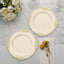 10-Pack Plastic 8" Round Dessert Plates in Ivory with Gold Leaf Embossed Rim - Disposable Vintage Baroque Style Salad Plates